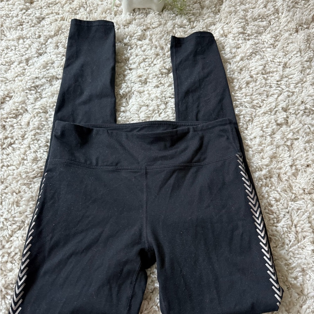 Fabletics Black High-Waisted Leggings with Geometric Side Stripes